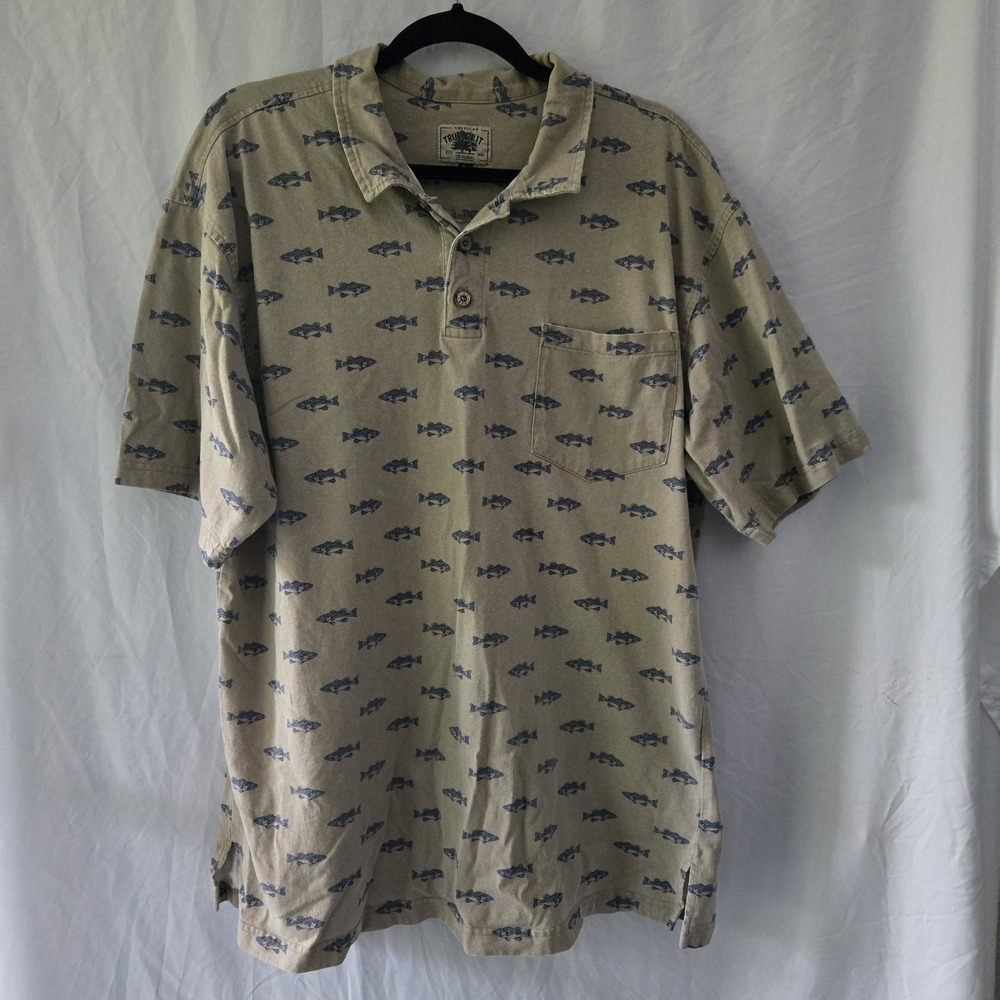 True Grit Polo Large‎ Fresh H2O Fish All Over Print Made In USA 100% Cotton